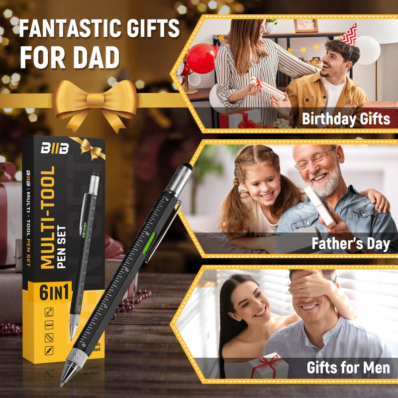 BIIB Gitfs for Men, 6 in 1 Multitool Pen Mens Gifts for Dad Him Boyfriend Husband, Birthday Gifts for Men, Dad Gift for Him Who Have Everything, Unique Gift Ideas, Cool Stuff Tools Gadgets - Image 4